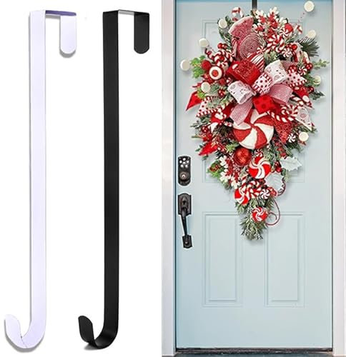 GZGRYTRC 2 Pcs Wreath Hanger for Front Door, Black and White Door Wreath Hanger, Wreath Door Hanger Simple Easy to Use Over Door Hooks for Christmas Home Office Wall Wedding Wreaths Decorations