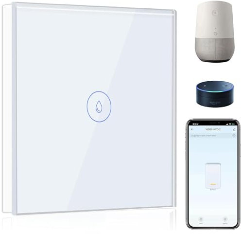 BSEED 40A Smart Wasserheizungsschalter, Wassererhitzerschalter mit Amazon Alexa and Google Home, intelligenter Heizungsschalter mit Glas Touchscreen Weiß (Nullleiter erforderlich)