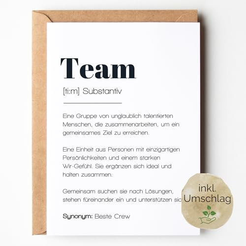 loulala® Team Karte DIN A6 – Geschenk für Kollegen, Mitarbeiter, Chef, Kellege, Kollegin – Abschied, Ruhestand, Rente – Team-Postkarte mit Umschlag (1x)