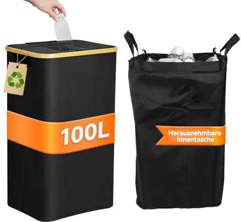 DOLLAR BOSS poubelle recyclage 100L, poubelle tri selectif, poubelle cuisine collecteur de bouteilles, grand conteneur pour bouteilles consignées, système de tri des déchets pour la cuisine.