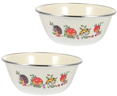 Cabilock Cuencos de Hierro Esmaltado Retro 2 Piezas Palanganas Vintage Tazones de Cocina Antiguos Fáciles de Limpiar Ideales para Ensaladas y