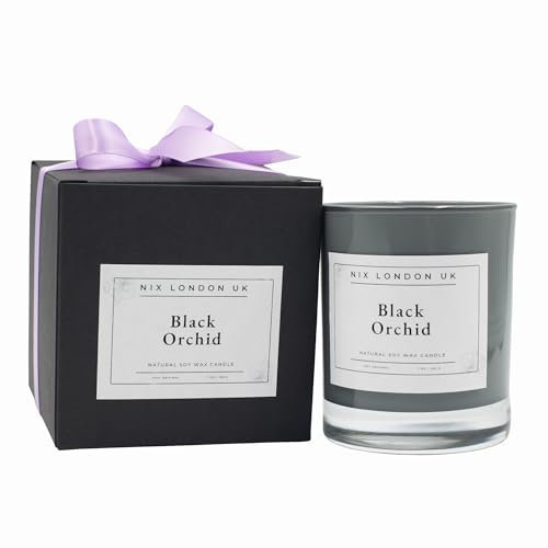 NIX LONDON UK Black Orchid Soy Wax Candle - Aromatherapy Scented Candle | Luxury Candle Gift for Women & Men, Long-Lasting Burn (7oz, 200g, 40+ Hours)