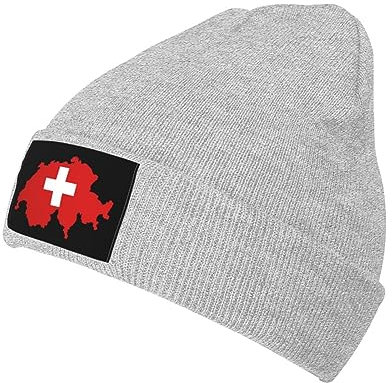 Beanie Mütze Lustige Schweiz Schweizer Karte Flagge Strickmütze Weich Wintermütze Bequeme Beanie Hut Für Running Camping Fischen