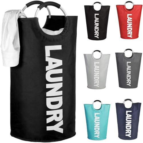 AIKVIGSS 90L Großen Faltbar Wäschekorb, Freistehender Wasserdichter Wäschesammler mit Griffen, Zusammenklappbarer Wäschekorb für Wohnheim, Familie, Reisen (Schwarz)