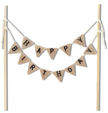 Laluky Kuchen Topper: 1 Stück, Flachs, 30x44 cm, Geburtstag, Baby shower, Braun