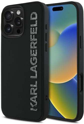 CG MOBILE Karl Lagerfeld HC 3D Rubber Elongated Glitter Hülle für iPhone 16 Pro Schwarz
