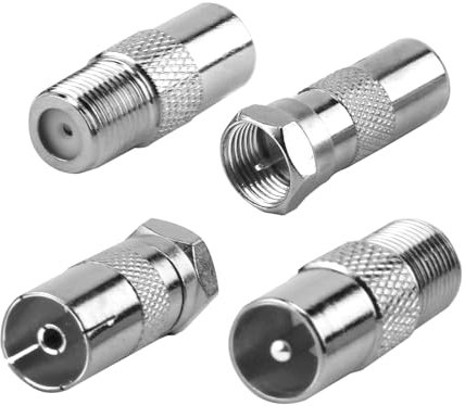 Uoww 4PCS F Type to Coax Adapter Kit for Satellite Antenna Aerial Cables, TV Aerial Connector Compatible with TV Router Modem Receiver, Audio, F Male/Female to PAL TV Male/Female Coaxial Connector