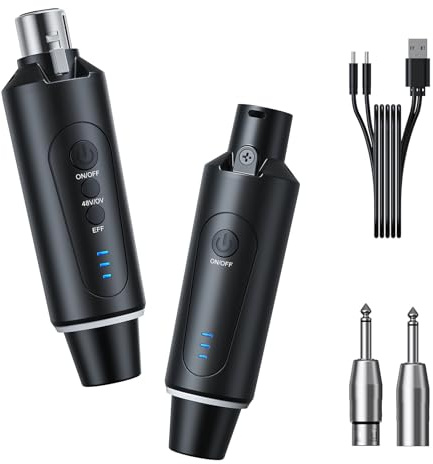 Yinker Microfono wireless XLR 2,4 G, trasmettitore ricevitore 1 a 1, microfono senza fili per microfono dinamico, microfono a condensatore, 50-100 m, per canto/discorso pubblico