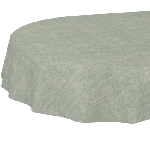 ANRO Tischdecke abwaschbar Leinenoptik Blau oval 240x140 cm In-/Outdoor | ideal für Garten, Terrasse & Esszimmer – Gartentischdecke wetterfest – Tischwäsche aus beschichtetem Stoff