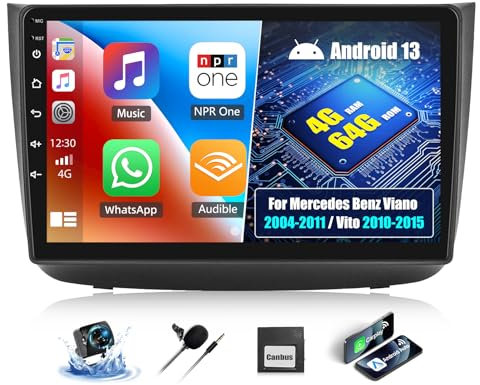 OiLiehu 4+64GB Android 13 2 DIN CarPlay Android Auto Radio para Mercedes Benz Viano 2004-2011/Vito 2010-2015 Pantalla 10,1 Pulgadas con Bluetooth FM/RDS GPS WiFi SWC EQ Camara Marcha Atras