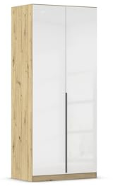 Rauch Möbel Alabama, Schrank, Hochglanz Weiß/Eiche Artisan, Breite 91 cm | Kleiderschrank, 2-türig, Zubehör Basic, für Schlafzimmer, Kinderzimmer, Homeoffice, Garderobe, Flur