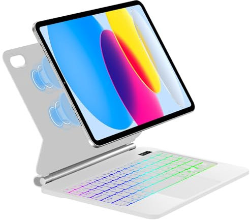 SENGBIRCH Magic Tastatur für iPad A16 11. 2025/10. 10.9 2022 - Deutsches QWERTZ Hintergrundbeleuchtung Multi-Trackpad Keyboard, Hülle für iPad 11/10th, Weiß