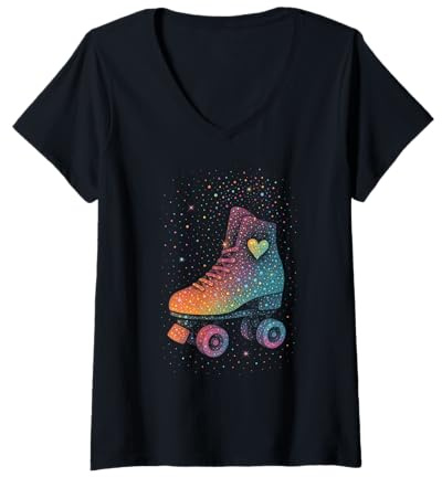 Damen Rollschuhe Rollkunstlauf Retro 80er Jahre T-Shirt mit V-Ausschnitt