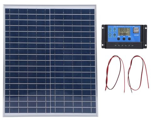 20W Solar Panel Kit, Monokristallines Solarpanel-Modul, Hocheffizientes PV-Modul-Ladegerät, Wassersicheres Tragbares Solarladegerät mit 60A-Controller für Autoboot-RV
