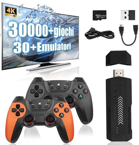 X2 Ultra Game Stick 4K, Console di gioco precaricata 64G TF Card 30000 +Giochi classici +30 Simulatori, Controller wireless 2.4G, Plug and Play Video Game Stick Nostalgia per TV Arcade/Monitor
