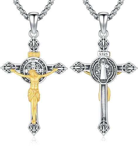 XIXLES Kruzifix Kette 925 Sterling Silber Kruzifix Anhanger Gold Kreuz Manner Religiöse Orthodox Geschenke Schutz Christlicher Schmuck Herren