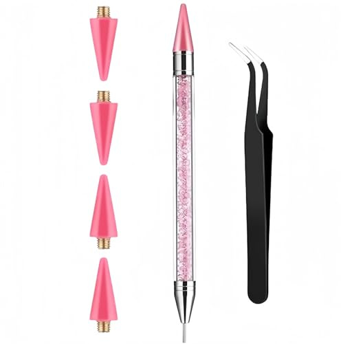 SinceReal 6 Pcs Rhinestone Picker Tool, Rhinestone Picker Dotting Wax Pen Dual-Ended Rhinestones Applicator Nail Art DIY Tools, with 4 Extra Wax Tips and 1 Tweezer