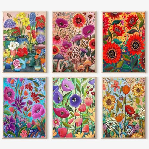 YALKIN 6 Stück Malen Nach Zahlen Erwachsene, Blumen Paint by Numbers Malen Nach Zahlen, DIY mit Pinseln und Acrylfarben Handgemalt Ölgemälde Leinwand für Home Décor, Ohne Rahmen (25x35cm)