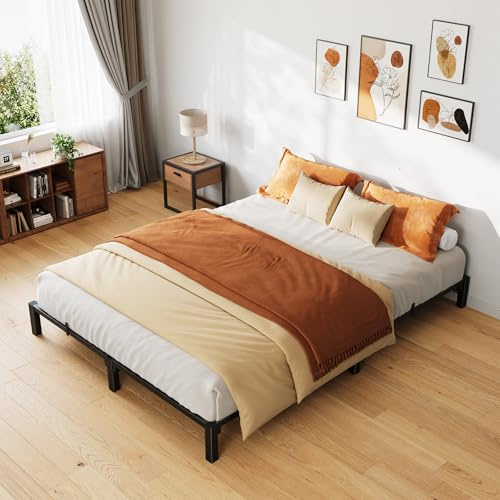 homfan Queen Bed Frame, 8 High Platform Bed Frame, Heavy Duty Steel Slat Support Queen Size with Storage Space, Support Up to 800 LBS, No Screws Needed, Easy Assembly (Black)
