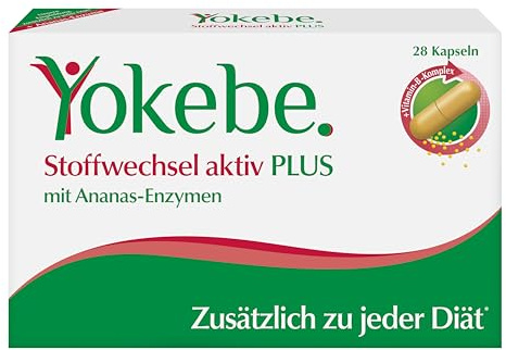 YOKEBE Plus Stoffwechsel Aktiv - 28 Kapseln zur Diät-Unterstützung | Stoffwechselkapseln mit Vitamin-B-Komplex und Ananas-Enzymen, laktosefrei, glutenfrei & histaminfrei, Gewichtskontrolle
