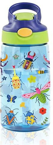 CGMIBAS 14oz Kids Water Bottle with Straw - Ladybug Water Bottle For School Leakproof Lightweight Durable Plastic Bottles with Straw for Kids Travel, Gift Cup for Children, Pop-Up Spout Cover(Insect)