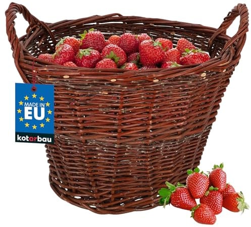 KOTARBAU® Weidenkorb mit Griffen - ø 40 cm - Blumen Korb - Aufbewahrung von Spielzeug - Holzkorb für Kaminholz - Erntekorb aus Weide - Aufbewahrungskörbe - Braun