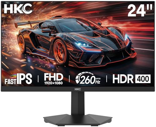 HKE G24H3D Écran PC Gamer 24 Pouces IPS FHD 240Hz Jusqu'à 260Hz HDR400 Ecran Gaming | HDR400, Fast IPS, moniteur PC 260 Hz, 1 ms (MPRT), synchronisation adaptative, 2 x HDMI 2.0, DisplayPort