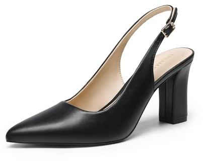 DREAM PAIRS Womens Slingback High Chunky Heels Pumps | High Chunky Pointed Toe Closed Toe Block Comfortable Dress Shoes for Work Office Business