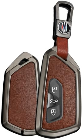 Rondrive Coque de clé de voiture en métal compatible avec VW Golf 8 GTI R-Line 8.5 ID.3 ID.4 ID.5 ID Buzz ID7 Crafter 2025 Cuir synthétique Coque de clé télécommande 3 boutons