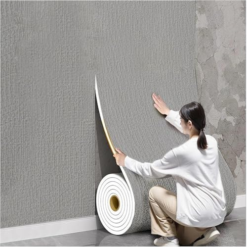 AmphaDeco Papier Peint Isolant Thermique Autocollant pour Murs Intérieurs,Mousse de 9mm,Isolation Thermique et Anti Humidité,Adhesif,Imperméable,Isolant Phonique pour Salle de Bain,Gris,W50cmxL10m