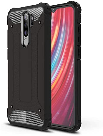 Techsuit für Xiaomi Redmi Note 8 Pro Hülle mit Militärstandard Schutz, Stoßfest, Aufprallsicher, Erhöhte Kanten, Kameraschutz, Kratzfest, Hybrid Armor Series, PC TPU Hybrid, Schwarz