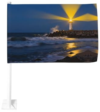 Lighthouse Coast Rock Auto-Flagge, 30,5 x 45,7 cm, doppelseitige Fahrzeug-Fensterflagge für Sportveranstaltungen, Parade-Dekoration
