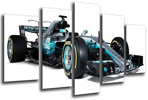 Wandbild - Mercedes Formel 1 Auto, Hamilton, Bottas 2017, 165 x 62 cm, Holzdruck - XXL Format - Kunstdruck, ref.26559
