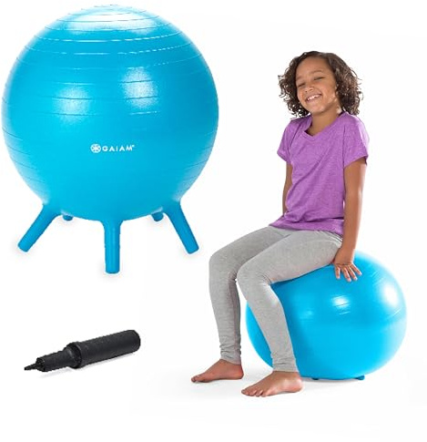Gaiam Kids Stay-N-Play Children's Balance Ball - Flexible School Chair Active Classroom Desk Alternative Seating Built-In Stay-Put Soft Stability Legs, Includes Air Pump