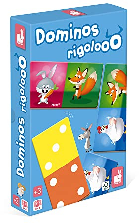 Janod - Dominos Rigolooo - Memory- und Zuordnungsspiel - 2 Spielebenen - 2 bis 4 Spieler - Ab 3 Jahre - J02737