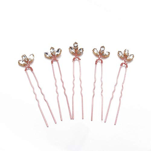 Kercisbeauty 5pcs Wedding Bridal Crystal Rose Gold Hair Piece Boho Hair Pins for Prom (Rose Gold)