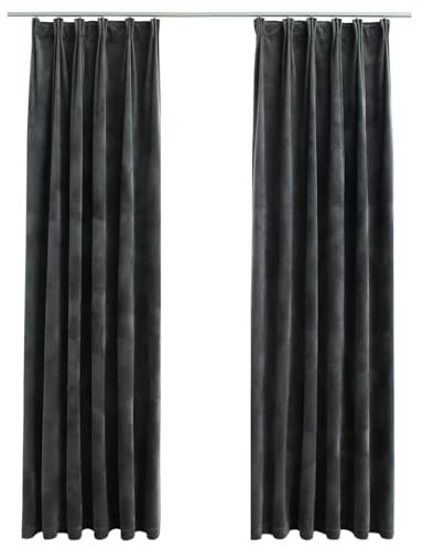 vidaXL 2X Vorhang Verdunkelung mit Haken Verdunkelungsvorhang Kräuselband Thermo Gardine Blickdicht Vorhänge Samt Anthrazit 140x175cm