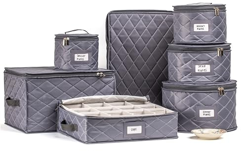 X-14 7-Piece Dinnerware Storage Set: Practical Minimalistic, Gray, Medium to Large (16.3 L x 13.03 W x 7.5 H), 2 Cubic Inches, 7 Compartments, Rectangular/Square, Storage Boxes