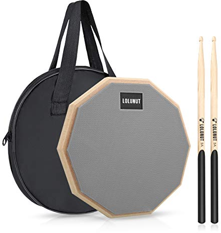 LOLUNUT 30,5 cm Silent Drum Pad, Dumb Drum Anfänger Gummi Übungspad mit 5A Drumsticks grau