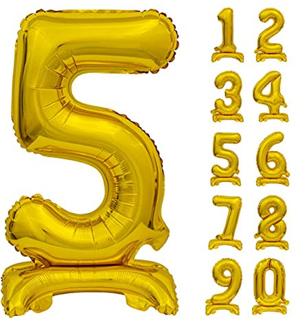 GoDan Beauty&Charm Riesige Luftballons Zahlen 0-9 zum Aufstellen auf dem Tisch 74 cm Folienballon Geburtstagsluftballons Zimmer und Raumdekoration beim Geburtstag Jubiläum (Zahl 5 Gold)