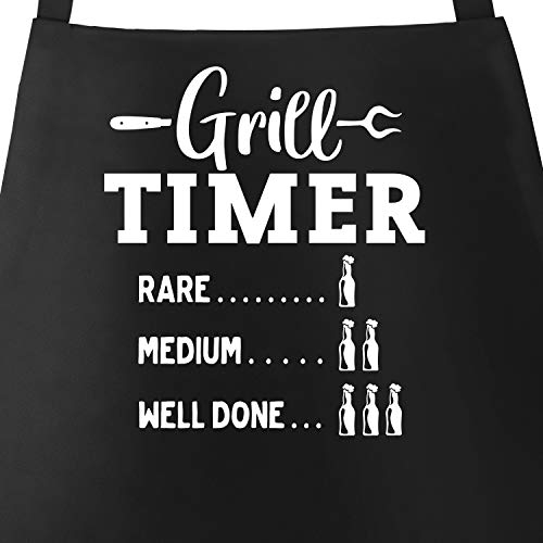 MoonWorks® Grill-Schürze für Männer Grill -Timer Rare Medium Well Done BierBaumwollschürze Küchenschürze Schwarz unisize