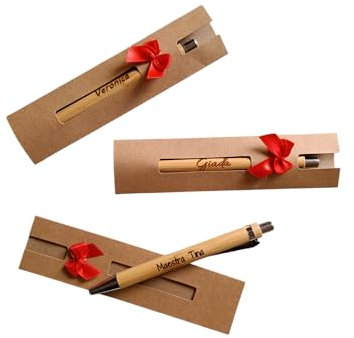 3 Penne Personalizzate a Sfera Legno Bambu' con Incisione Nome Regalo Laurea Comunione Compleanno con Scatola Bomboniera per Cerimonia Regalo Maestra Natale