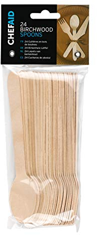Chef Aid Wooden Spoons 24 Piece Set - Sustainable and Stylish Birchwood Cutlery for Picnics, Parties, Weddings, and More - Biodegradable and Compostable, Sturdy and Durable, Chemical-Free