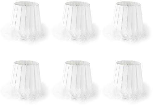 6 Stück Federstoff Clip auf Lampenschirm, weißer Stoff Kleine Kronleuchter Lampenschirme Wandleuchte Lampenschirm für Deckenpendelleuchte