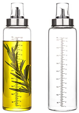 Oil Bottles, Olive Oil Dispenser, Oil Dispenser Bottles, Oil Dispenser, Oil Dispenser Bottle for Kitchen, Glass Oil Bottle 500ml, Easy Refill & Cleaning Non-Drip Spout (450ML)