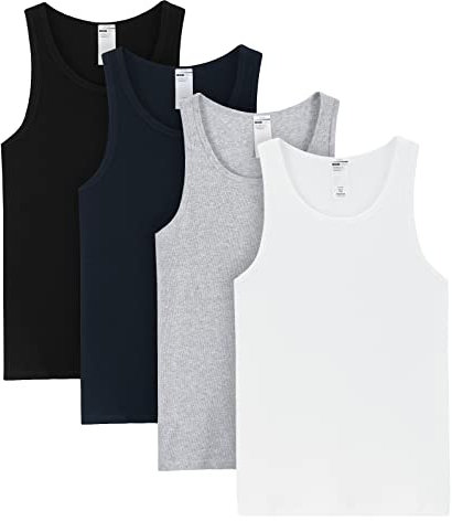 LAPASA Camiseta Tirantes Hombre (Pack de 4) Tank Top sin Mangas 100% Algodón Tejido Canalé Ropa Interior Verano Blanco Negro Gris M35 L Negro, Azul Marino, Gris, Blanco