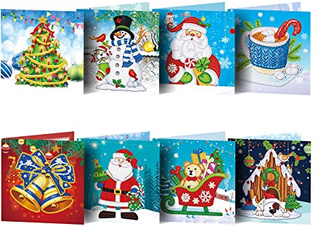 16 Pack DIY Diamant Malerei Weihnachtskarte Runde Bohrer Gruß Dankeskarten Weihnachtsbaum Neujahr Grußkarte Weihnachtsaufkleber DIY Handgemachtes Geschenk für Urlaub Freunde und Familie