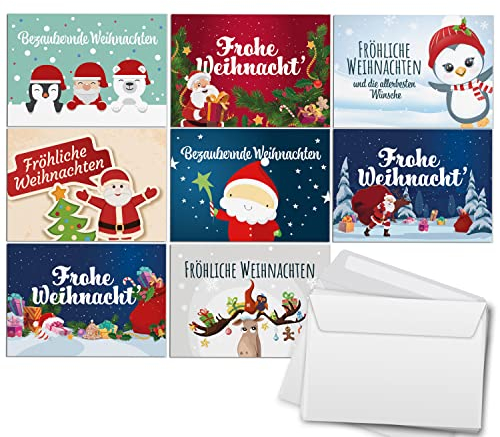 Einladungskarten Manufaktur Hamburg 8 verschiedene Weihnachtskarten mit Umschlag - Motiv Mix 1 - Design-Karten zu Weihnachten im Set