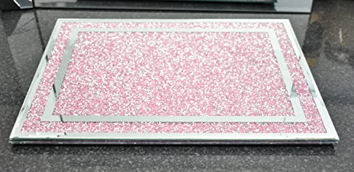 Deenz 30 X 40 Cm Pink Crushed Diamond Gift Large Work Top Saver Heat Resistant Glass Chopping Board Silver Pink Display Gift Present for All Occassion Home Decor