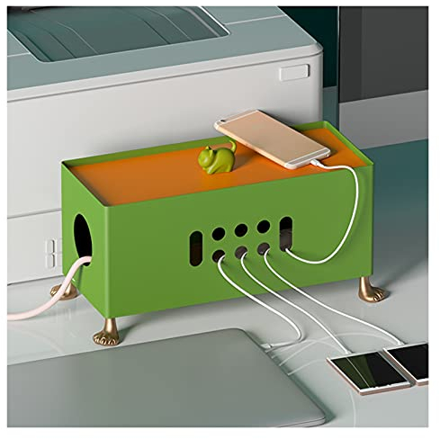 Kabelbox Große Lagerungsdrähte Keeper Halter Metall Kabel Management Box mit Katze Cover Desktop Netzkabel Aufbewahrungsbox Kreative Power Strip Organizer Box Steckdosenbox (Color : Green)